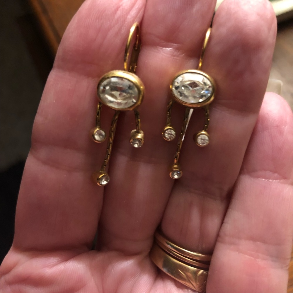 Elegant Gold and Crystal oval rhinestone dangle Drop Earrings